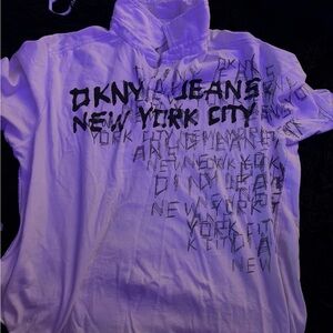 Dkny White Short-Sleeve Polo with Black NY Graphic